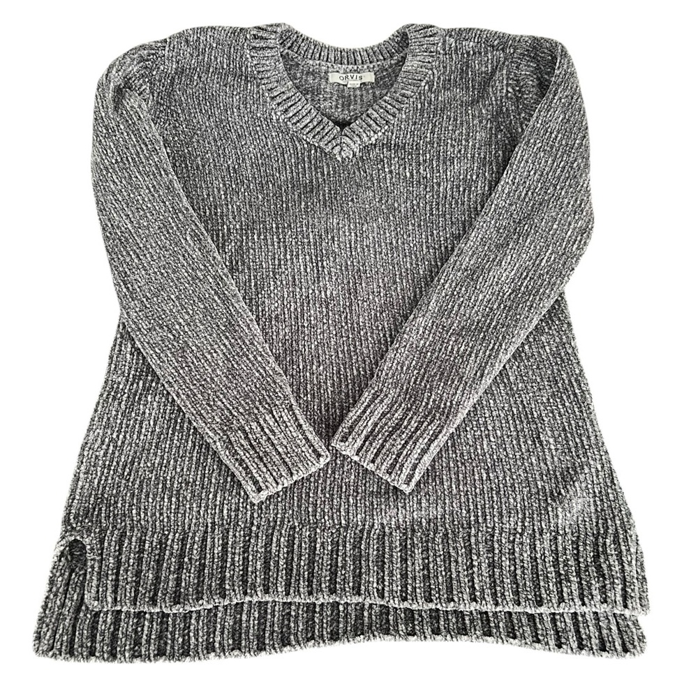 ORVIS Gray White V-Neck Sweater M-super soft!
